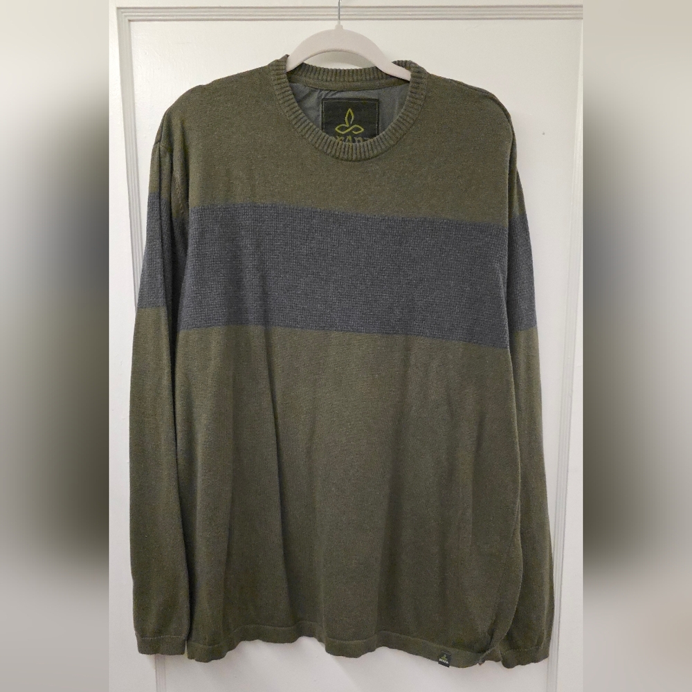 Prana Mateo Green Gray Lightweight Crew Neck Sweater, Organic Size XXL EUC